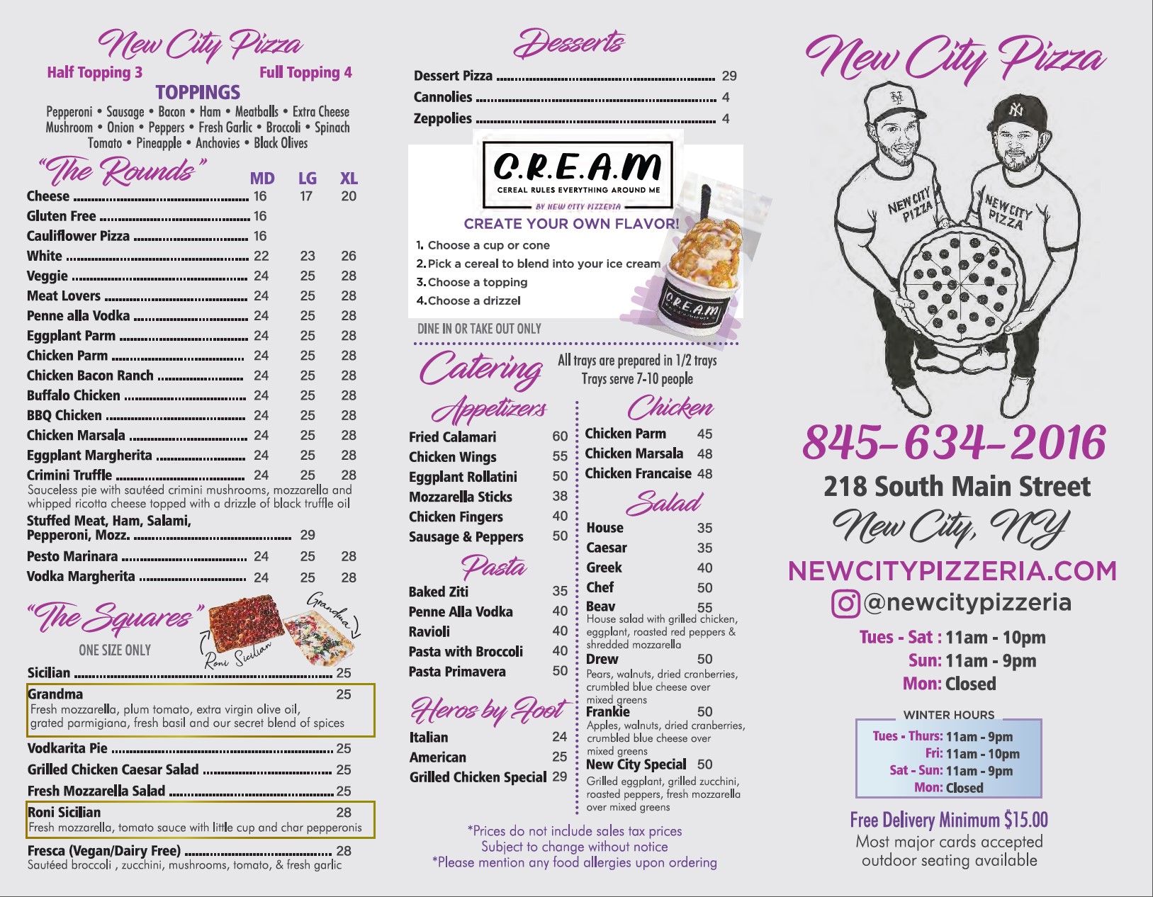 new city pizza front menu